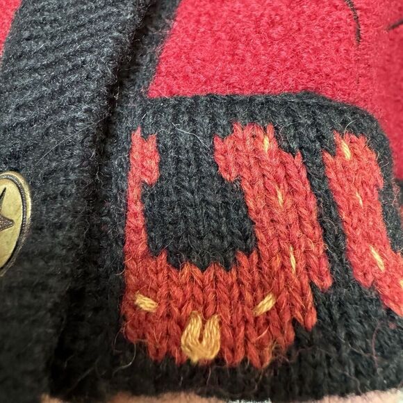 Vtg Icelandic Design Wool Knit Button Cardigan Sweater Jacket Western Red M - Picture 10 of 12